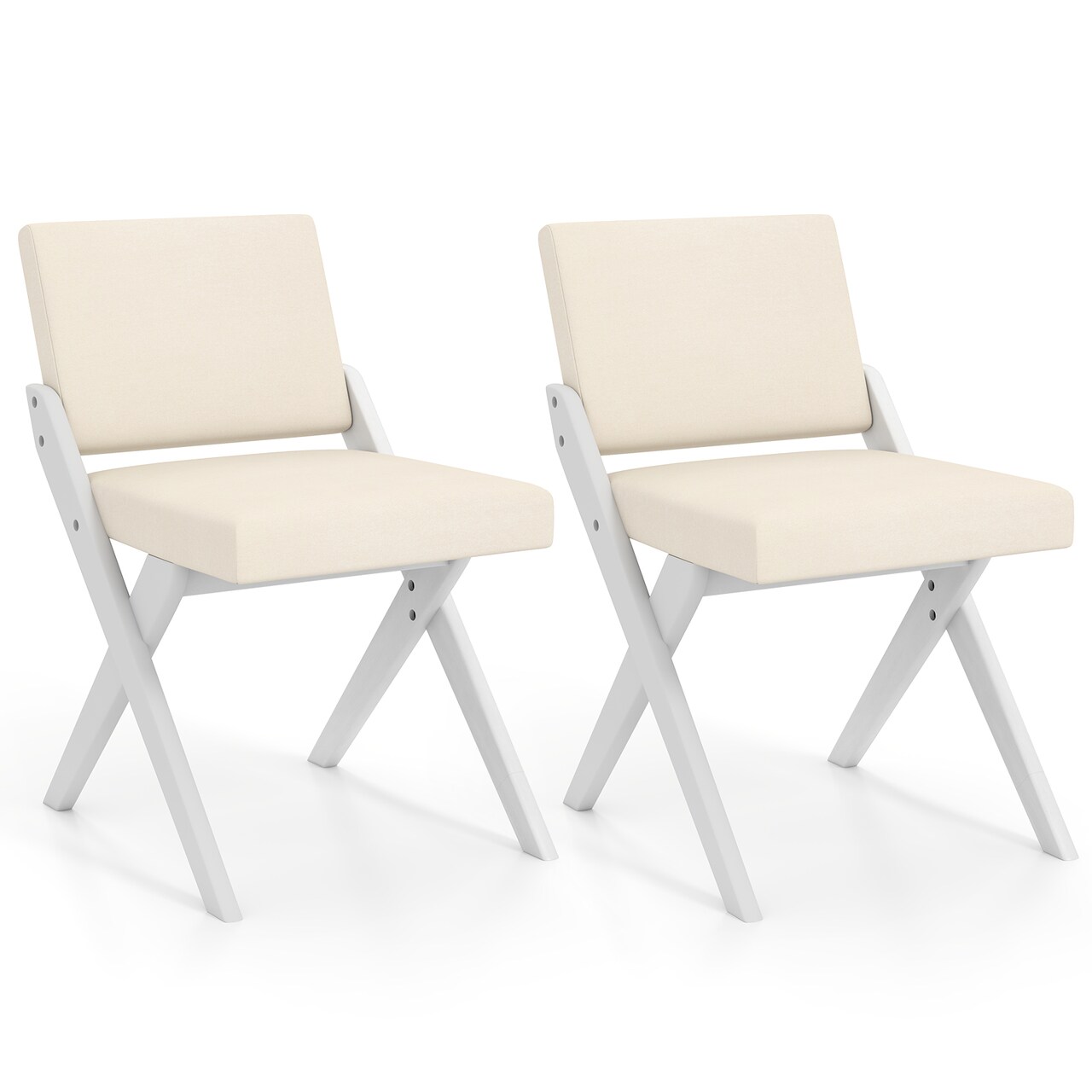 White Rubber Wood Dining Chairs Set of 2 with Cushioned Seat and Backrest